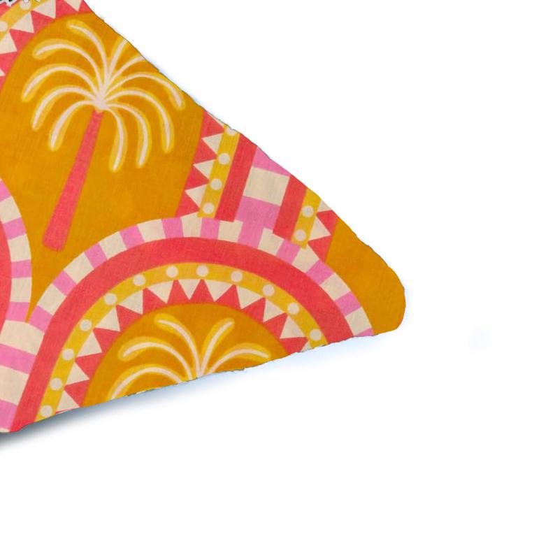 Indian Hand Block Print Cushion Cover, Mustard Yellow Cotton Throw Pillow Cover Decorative Pillow Case, Palm Tree Accent Cushion, Sofa Decor