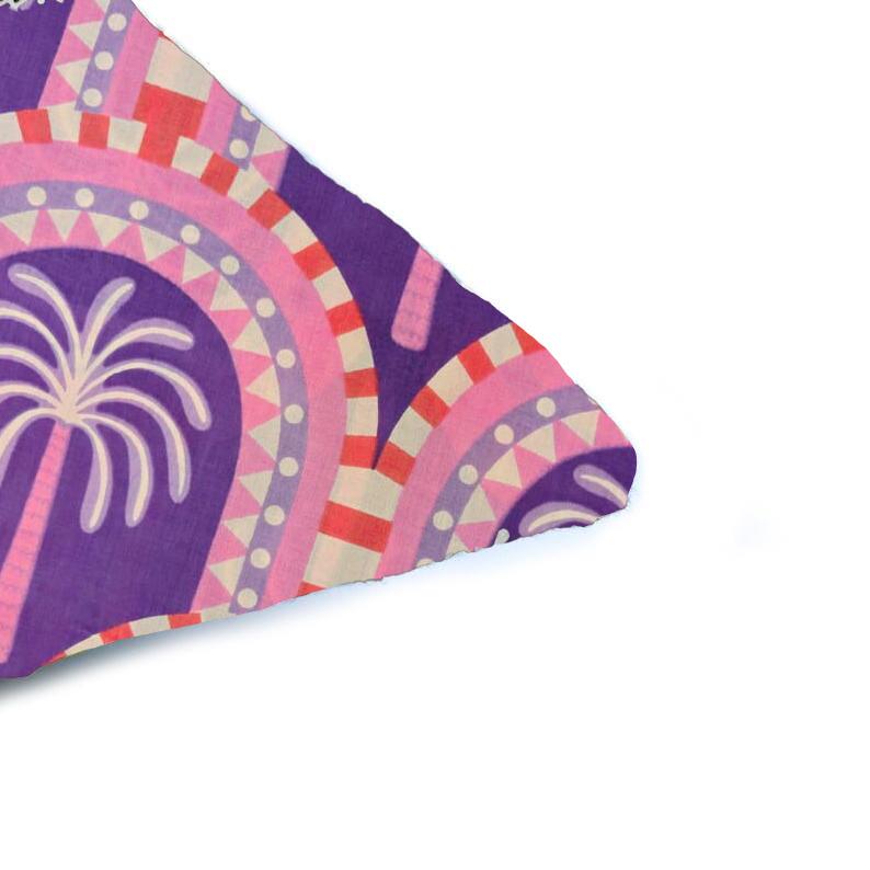 Boho Palm Tree Cushion Cover, Indian Hand Block Print Style Pillow Cover, Purple Pink Cotton Throw Pillow Case, Tropical Home Decor Fabric