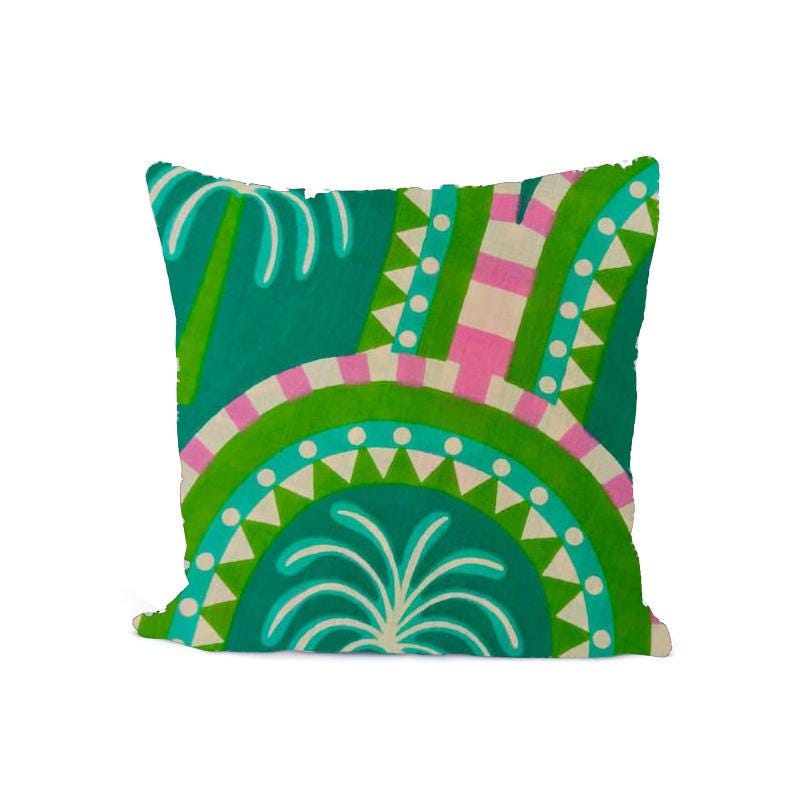 Indian Hand Block Print Cushion Cover, Green Tropical Palm Tree Pillow Cover, 100% Cotton Boho Throw Pillow Case, Modern Home Decor