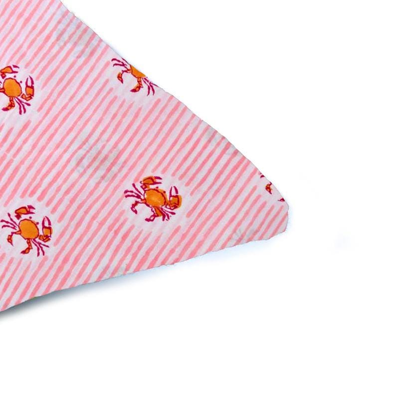 Pink Crab Cushion Cover, Coastal Beach Pillow Cover, Nautical Striped Cotton Cushion Cover, Ocean Theme Home Decor Gift, Gift For Her