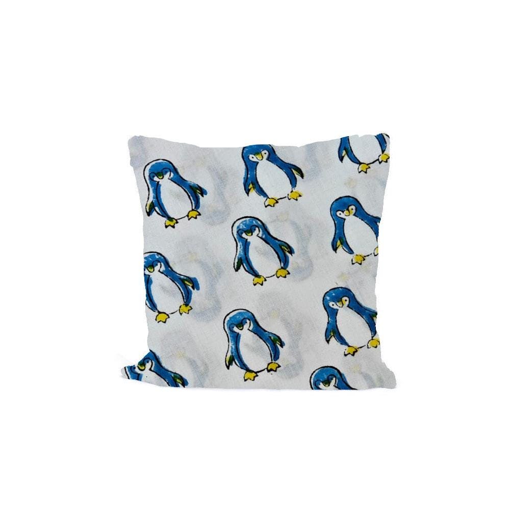 Blue Penguin Pillow Cover, Cute Animal Cushion Cover, Kids Nursery Throw Pillow, Cotton Decorative Pillow Case, Cartoon Penguin Home Decor