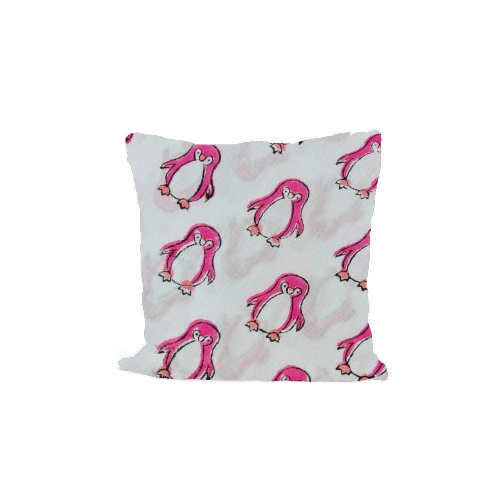 Pink Penguin Cushion Cover | Cute Penguin Throw Pillow Cover | Animal Print Pillow Case | Cotton Decorative Cushion Cover | Kids Room Decor