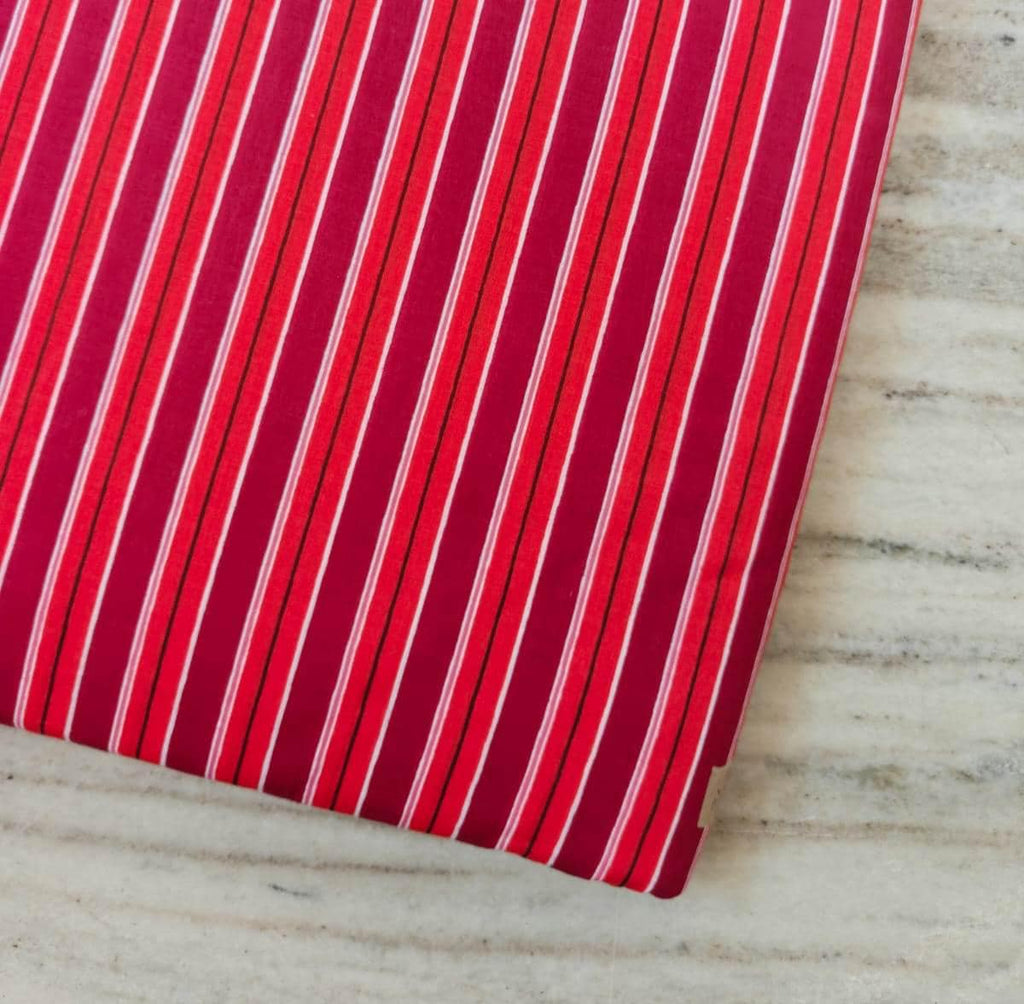 Red Pink Striped Cotton Fabric by the Yard, Soft Woven Cotton Material, Pinstripe Fabric for Dresses, Shirts, Quilting, Craft Sewing Fabric