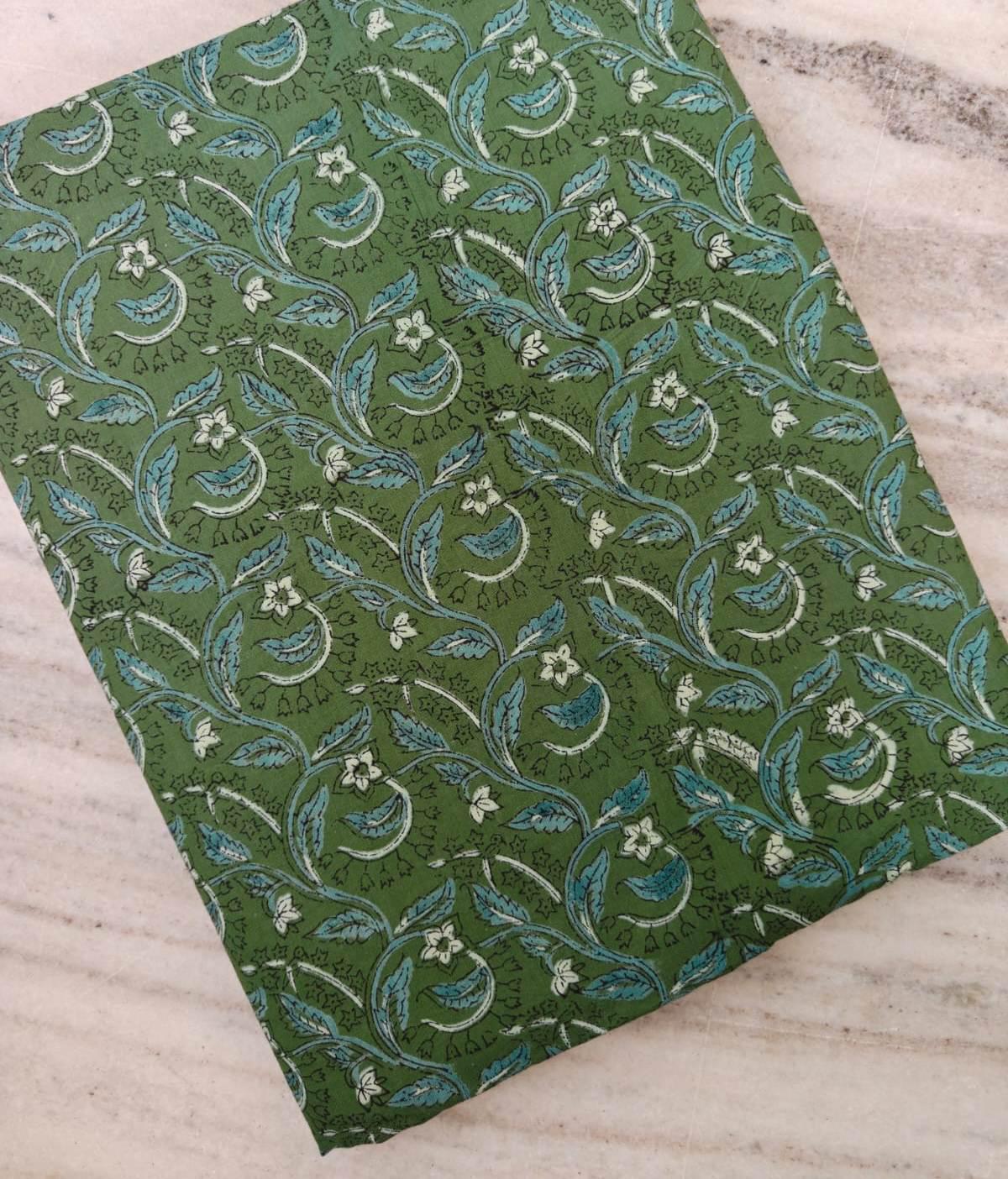 Green Floral Vine Cotton Fabric by the Yard, Botanical Print Cotton Fabric, Soft Woven Fabric for Dresses, Quilting, Sewing, Loose Fabric