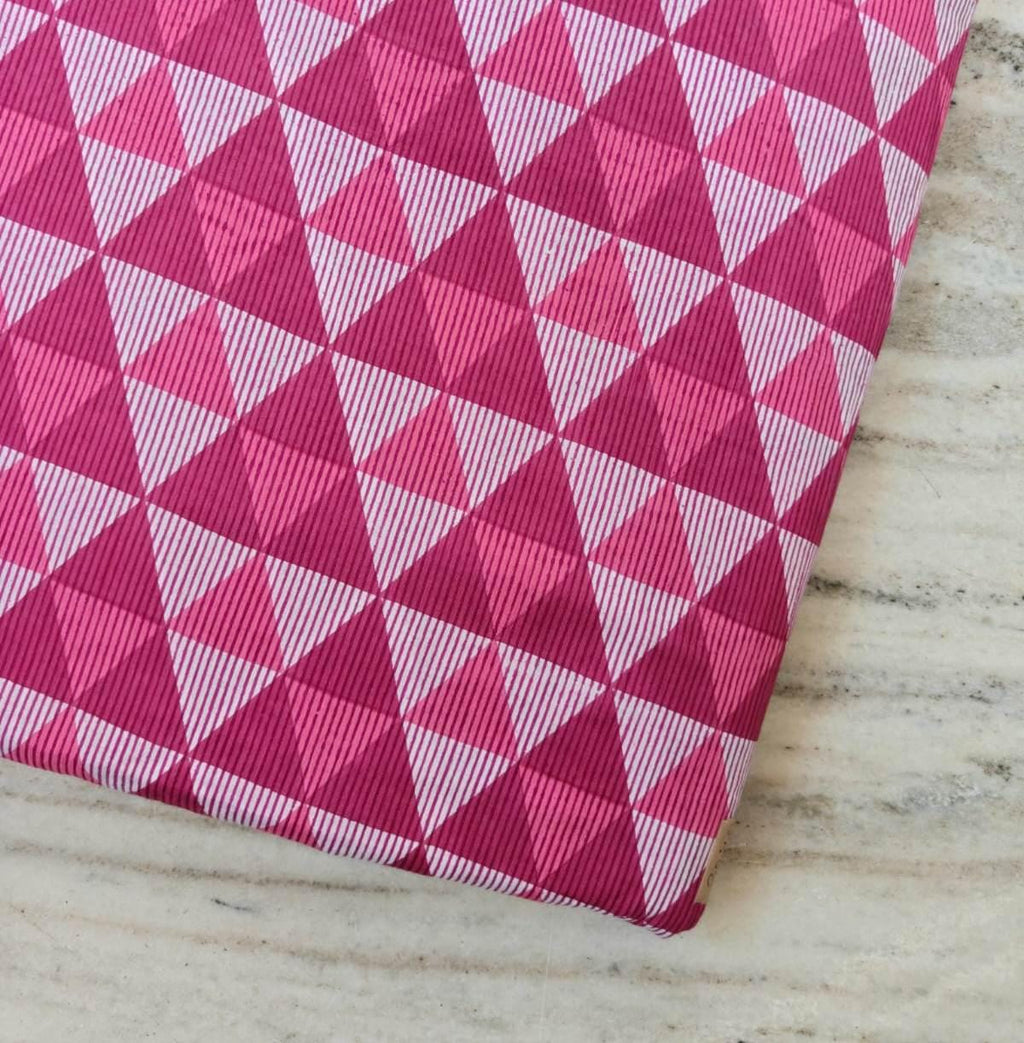 Pink Geometric Cotton Fabric by the Yard, Triangle Print Cotton Fabric, Modern Woven Fabric for Dresses, Quilting, Sewing, Running Fabric