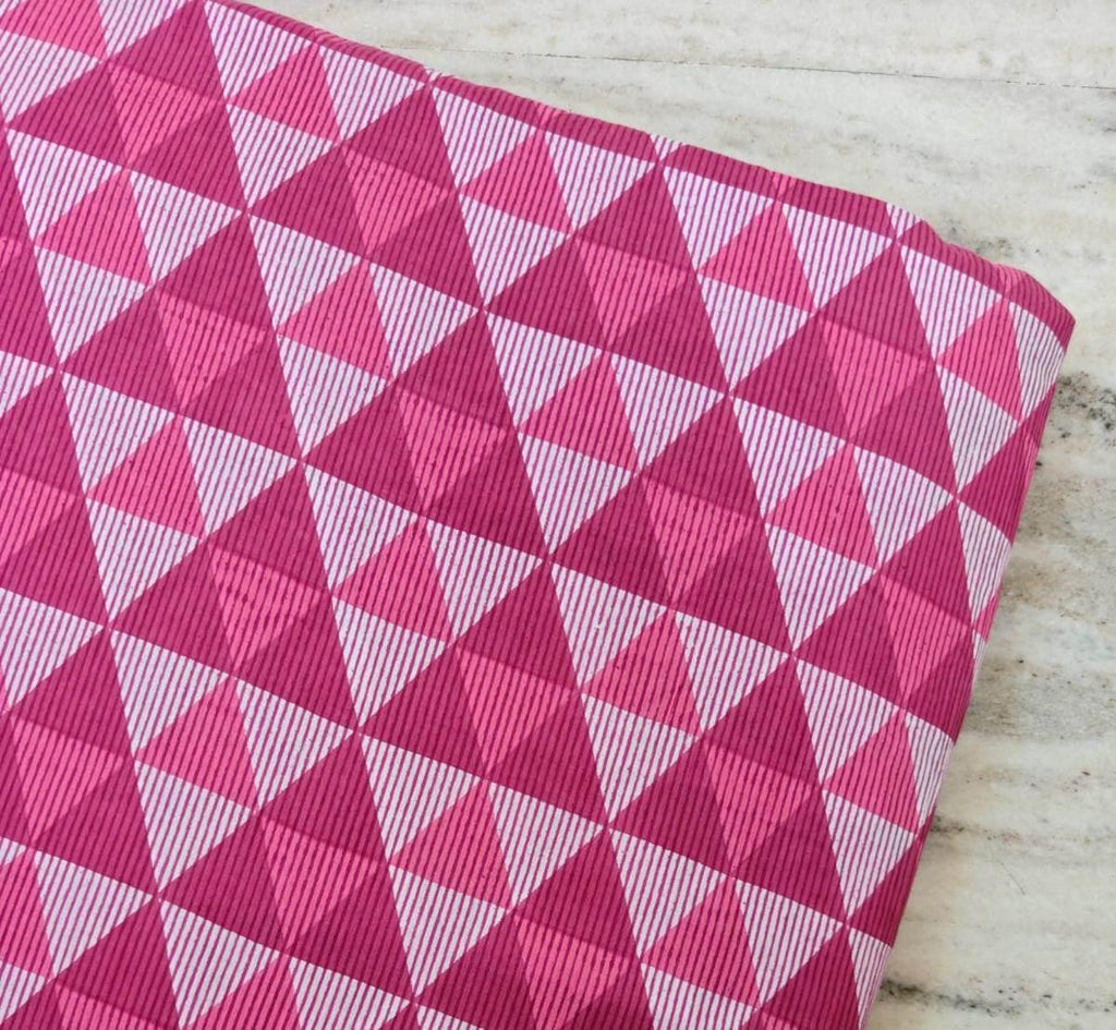 Pink Geometric Cotton Fabric by the Yard, Triangle Print Cotton Fabric, Modern Woven Fabric for Dresses, Quilting, Sewing, Running Fabric