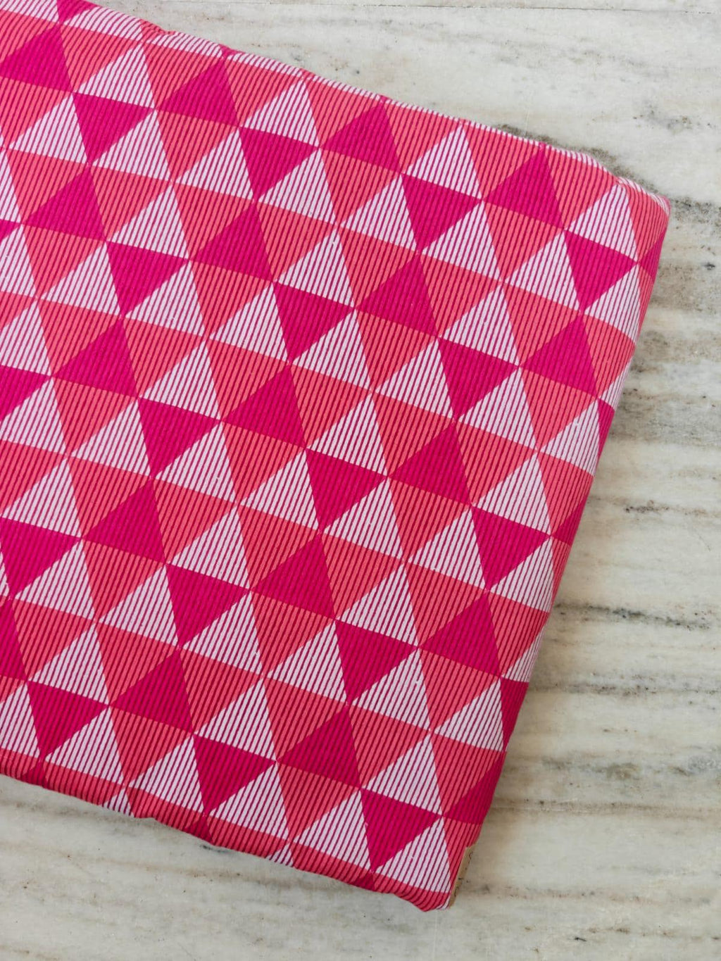 Pink Geometric Cotton Fabric by the Yard, Triangle Print Cotton Fabric, Modern Quilting Fabric, Pink White Fabric, Dressmaking Fabric