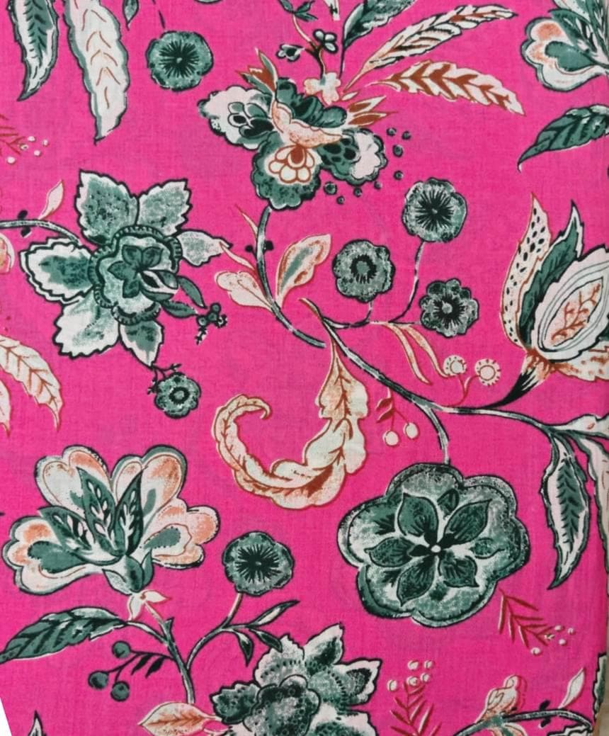 Pink Floral Cotton Fabric, Vintage Flower Print Fabric, Indian Cotton Fabric by the Yard, Quilting Fabric, Dressmaking Fabric, Sewing Fabric