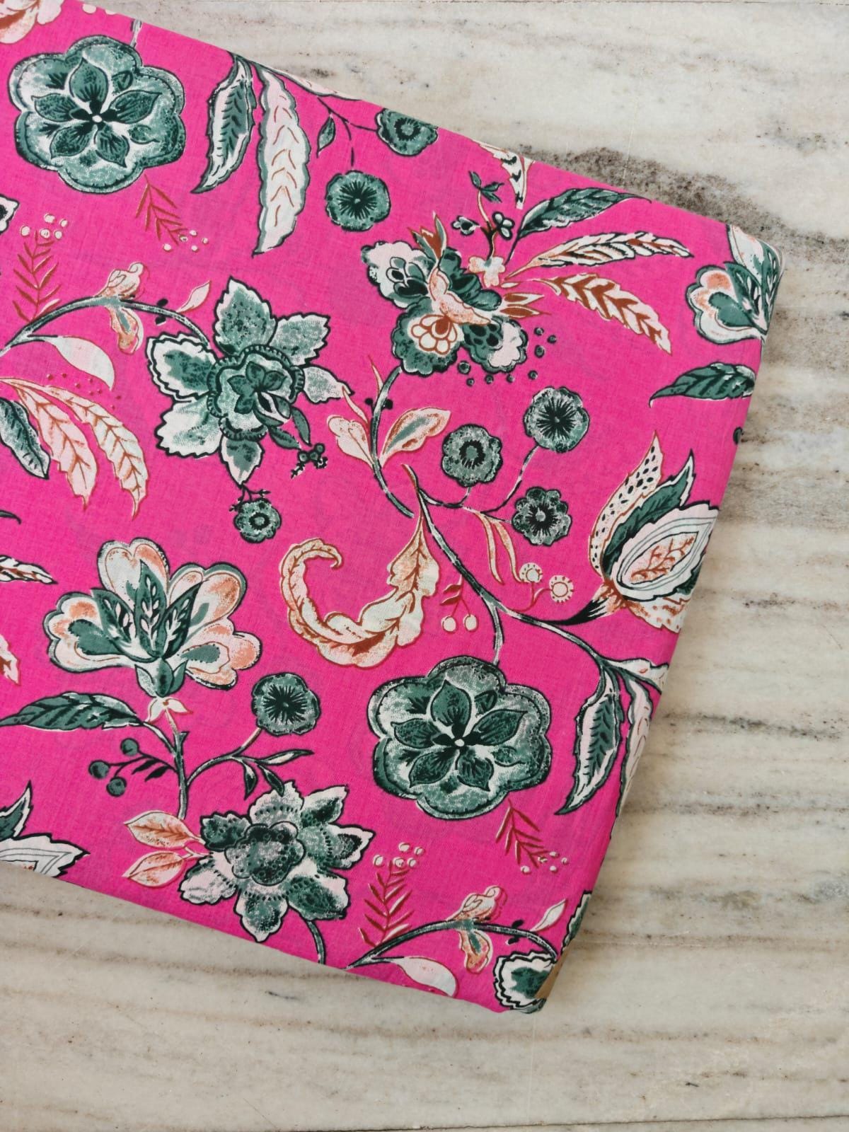 Pink Floral Cotton Fabric, Vintage Flower Print Fabric, Indian Cotton Fabric by the Yard, Quilting Fabric, Dressmaking Fabric, Sewing Fabric