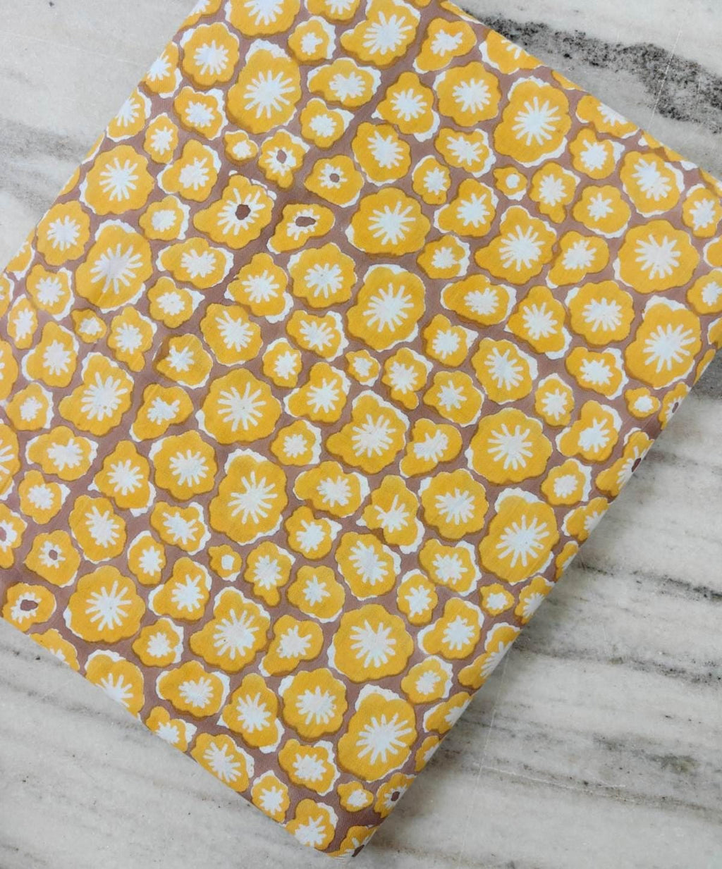 Mustard Yellow Indian Hand Block Print Fabric, Floral 100% Cotton Quilting Fabric By The Yard, Retro Daisy Flower Vintage Inspired Fabric
