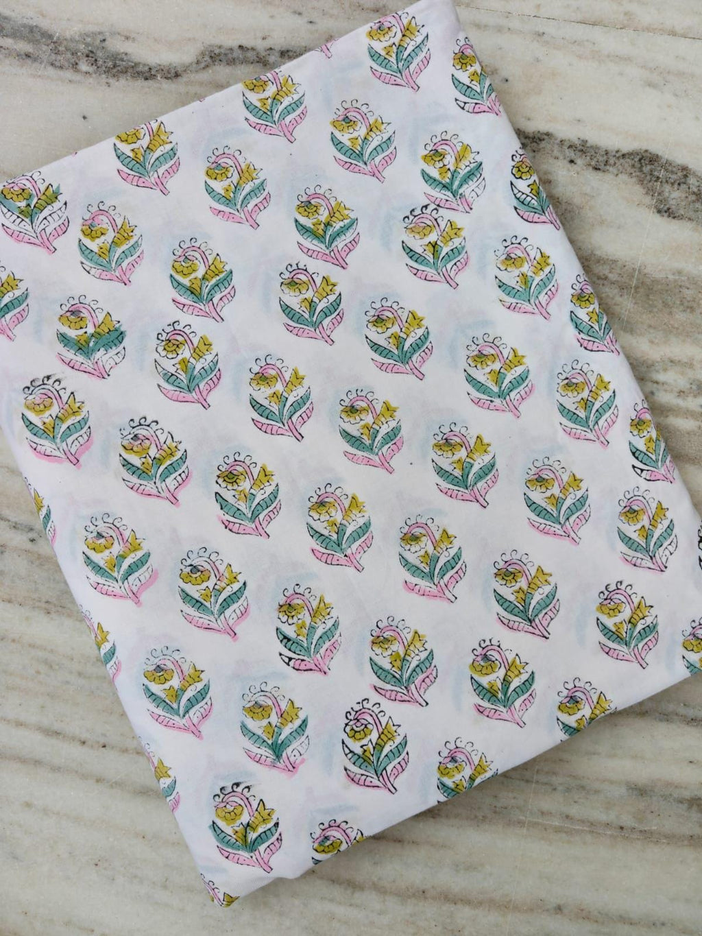 Pink Yellow Floral Cotton Fabric | Indian Block Print Fabric | Hand Block Print Cotton | Floral Fabric | Sewing Quilting Loose Fabric
