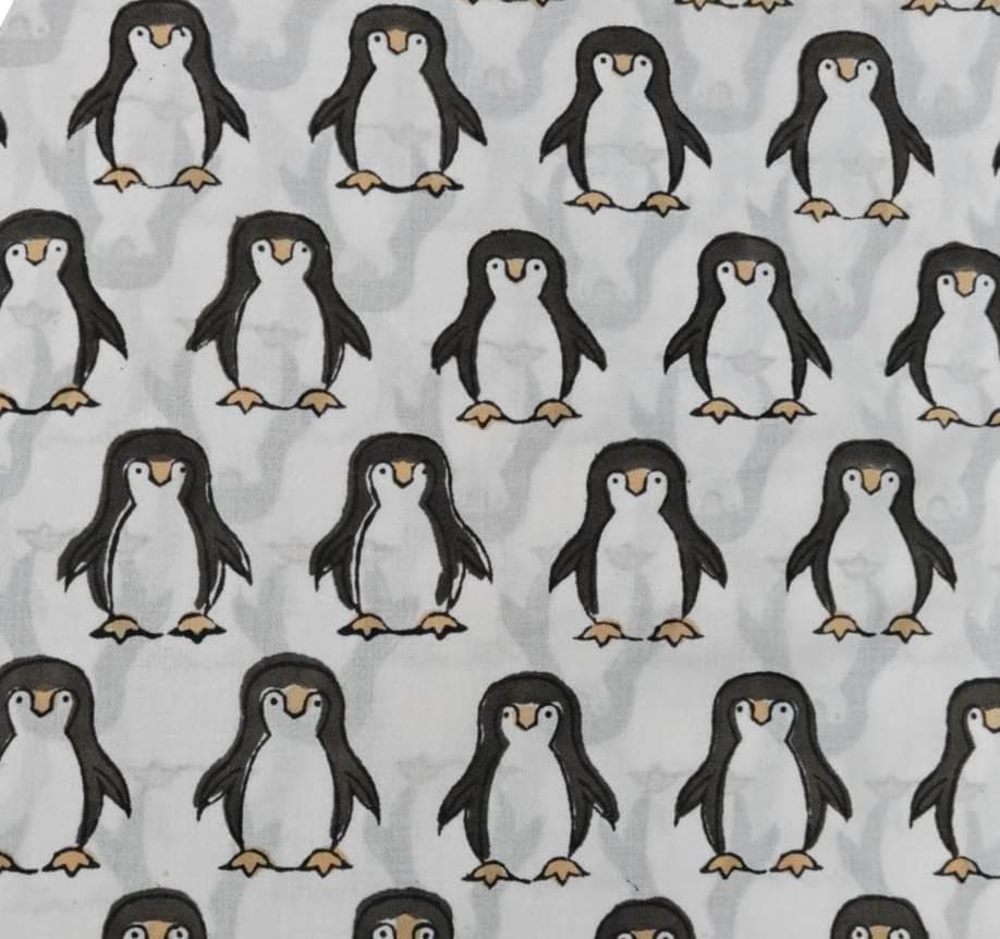 White Black Penguin Print Cotton Fabric by the Yard, Cute Animal Cotton Fabric, Kids Nursery Fabric, Cartoon Penguin Fabric for Quilting