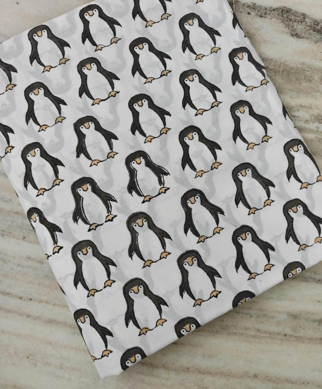 White Black Penguin Print Cotton Fabric by the Yard, Cute Animal Cotton Fabric, Kids Nursery Fabric, Cartoon Penguin Fabric for Quilting