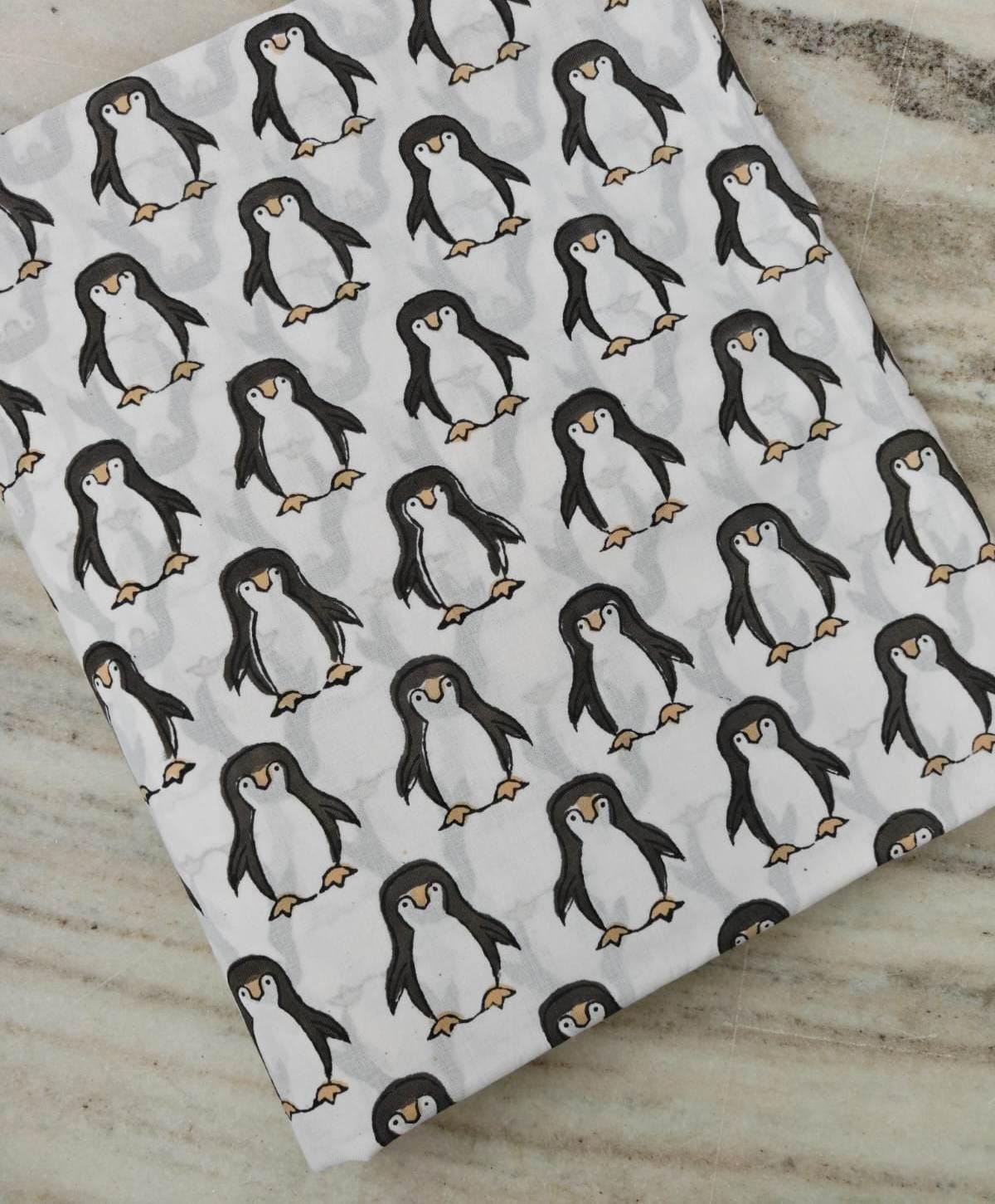 White Black Penguin Print Cotton Fabric by the Yard, Cute Animal Cotton Fabric, Kids Nursery Fabric, Cartoon Penguin Fabric for Quilting
