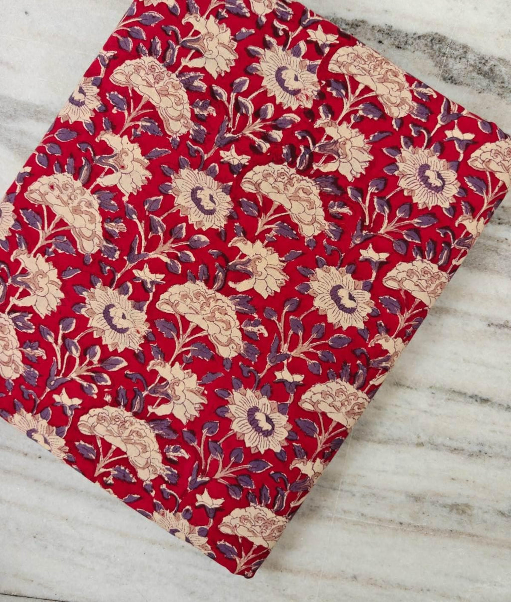 Red Floral Cotton Fabric, Indian Floral Print Fabric, Cream Purple Flower Cotton, Vintage Botanical Fabric, Quilting Fabric by the Yard