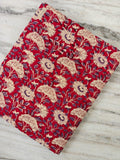 Red Floral Cotton Fabric, Indian Floral Print Fabric, Cream Purple Flower Cotton, Vintage Botanical Fabric, Quilting Fabric by the Yard
