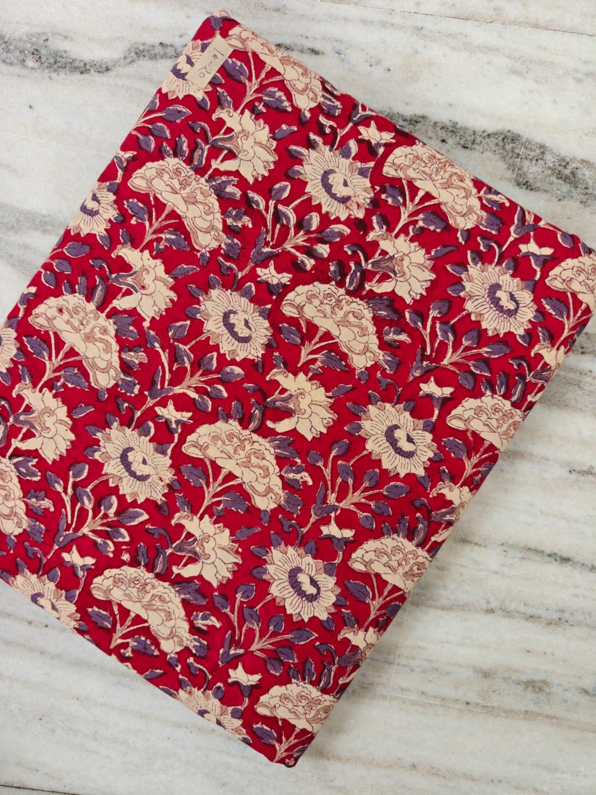 Red Floral Cotton Fabric, Indian Floral Print Fabric, Cream Purple Flower Cotton, Vintage Botanical Fabric, Quilting Fabric by the Yard
