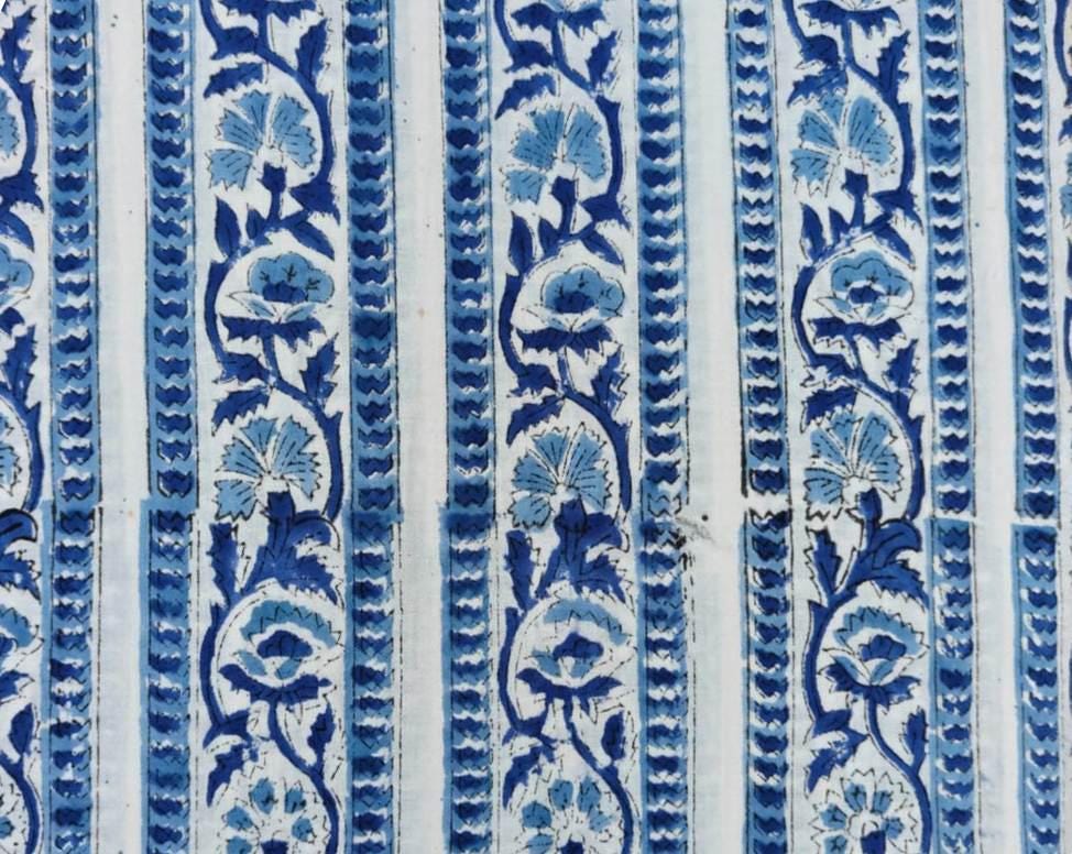 Blue Floral Block Print Cotton Fabric, Indian Hand Block Print Fabric, Indigo Floral Cotton Textile, Sewing & Quilting Fabric, Cotton Napkin