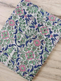 Floral Cotton Fabric by the Yard, Hand Block Print Fabric, Pink Green Blue Botanical Cotton Textile, Indian Craft Fabric, Running Fabric