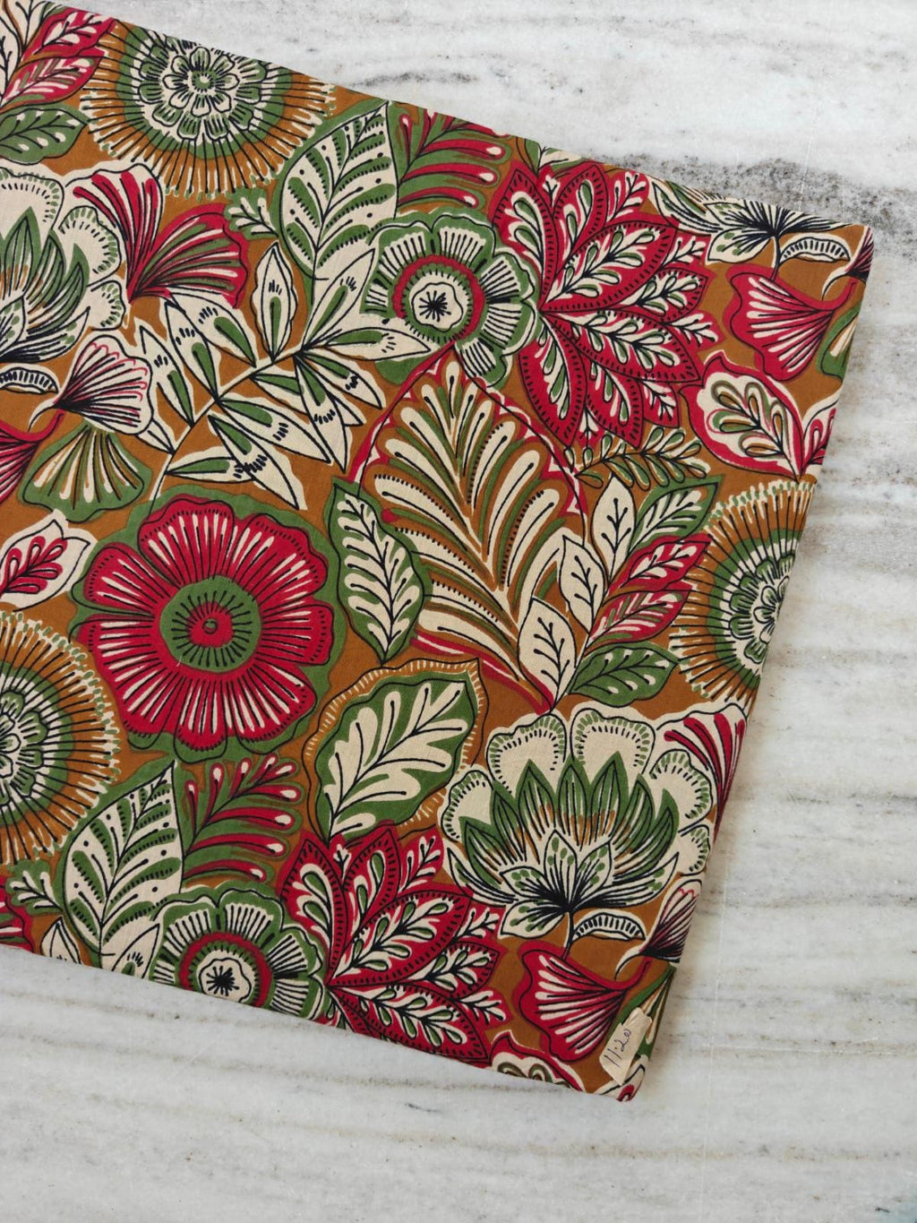 Mustard Floral Cotton Fabric by the Yard Indian Block Print Fabric Botanical Cotton Fabric Vintage Flower Fabric for Quilting, Dressmaking