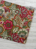 Mustard Floral Cotton Fabric by the Yard Indian Block Print Fabric Botanical Cotton Fabric Vintage Flower Fabric for Quilting, Dressmaking