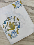 White Cotton Fabric by the Yard, Bird Floral Block Print Fabric, Indian Hand Block Print Cotton, Botanical Fabric for Sewing, Dressmaking