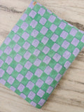 Pastel Green Lavender Cotton Fabric, Checkered Block Print Fabric, Hand Printed Indian Cotton Textile, Sewing & Quilting Loose Fabric