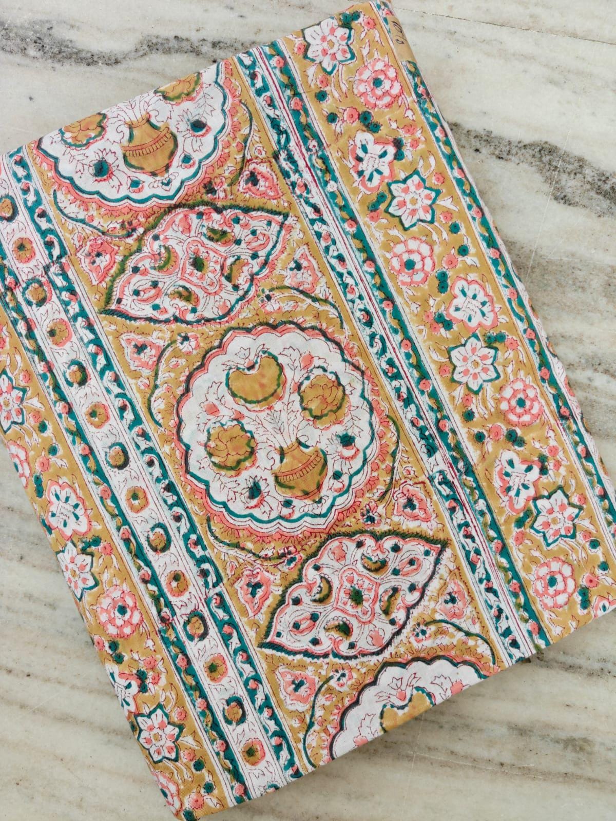 Mustard Floral Block Print Cotton Fabric by the Yard, Indian Hand Block Print Fabric, Paisley Cotton Textile for Sewing, Quilting & Craft