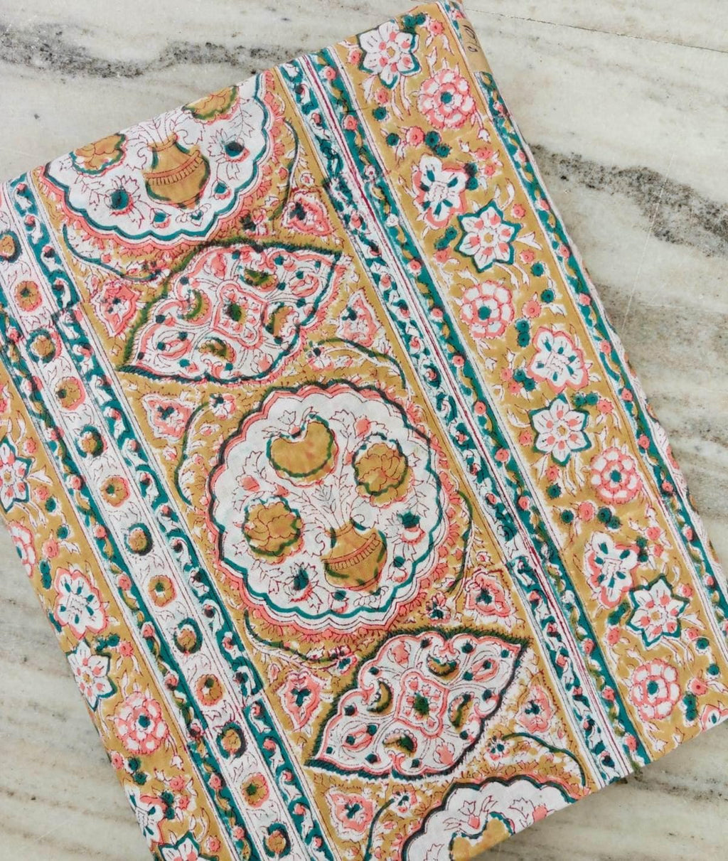 Mustard Floral Block Print Cotton Fabric by the Yard, Indian Hand Block Print Fabric, Paisley Cotton Textile for Sewing, Quilting & Craft