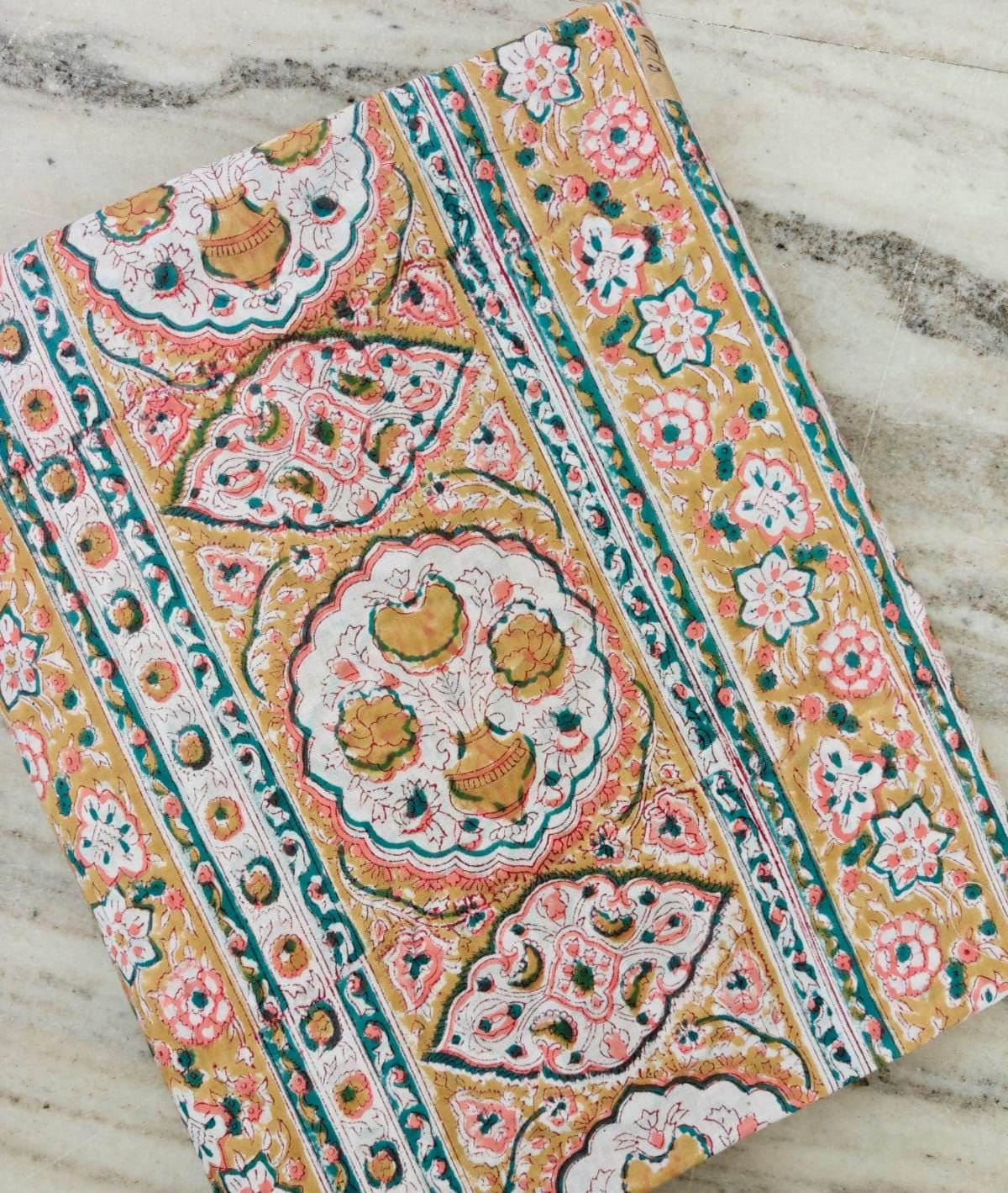 Mustard Floral Block Print Cotton Fabric by the Yard, Indian Hand Block Print Fabric, Paisley Cotton Textile for Sewing, Quilting & Craft