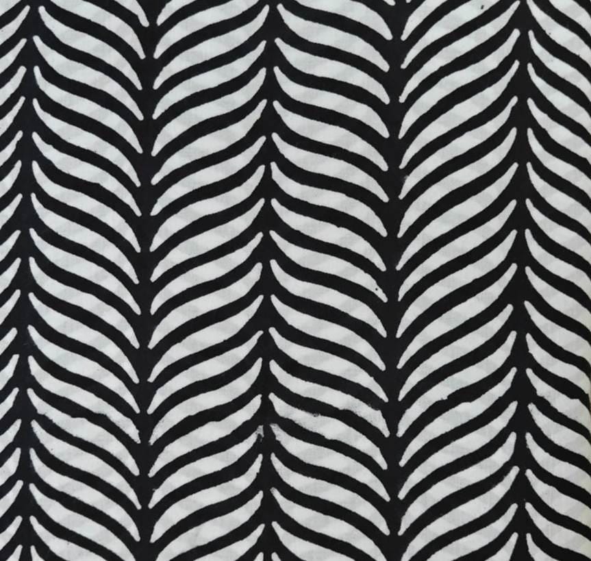 Black White Abstract Cotton Fabric by the Yard, Hand Block Print Cotton Fabric, Modern Geometric Fabric for Sewing, Quilting & Home Decor