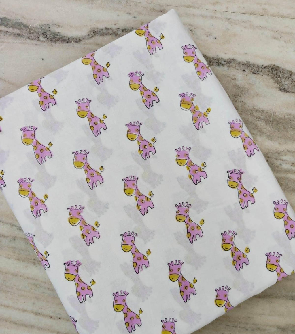 Cute Pink Giraffe Cotton Fabric by the Yard, Baby Nursery Animal Print Fabric, Soft Cotton Craft Fabric, Kids Quilting Sewing Loose Fabric