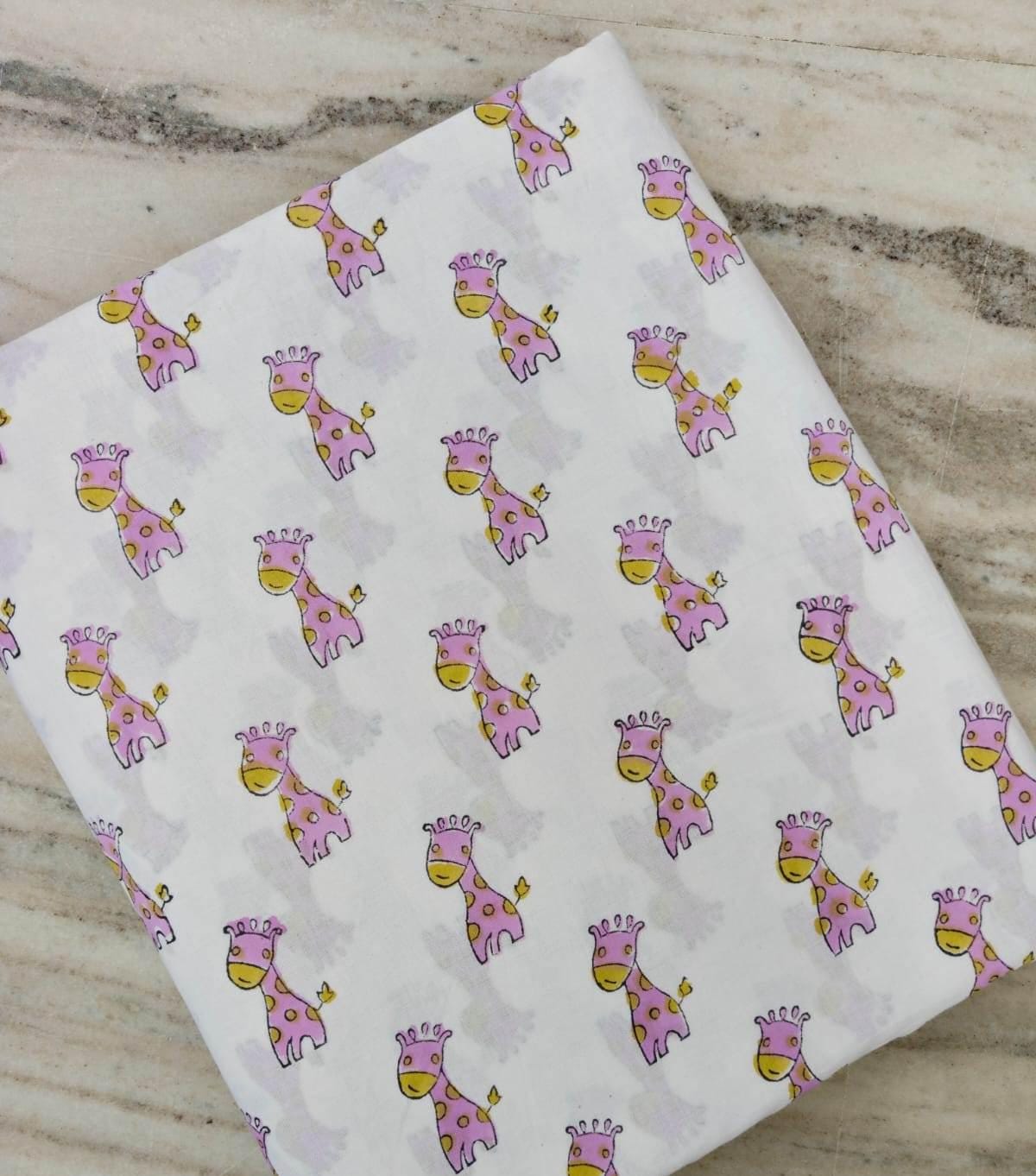 Cute Pink Giraffe Cotton Fabric by the Yard, Baby Nursery Animal Print Fabric, Soft Cotton Craft Fabric, Kids Quilting Sewing Loose Fabric