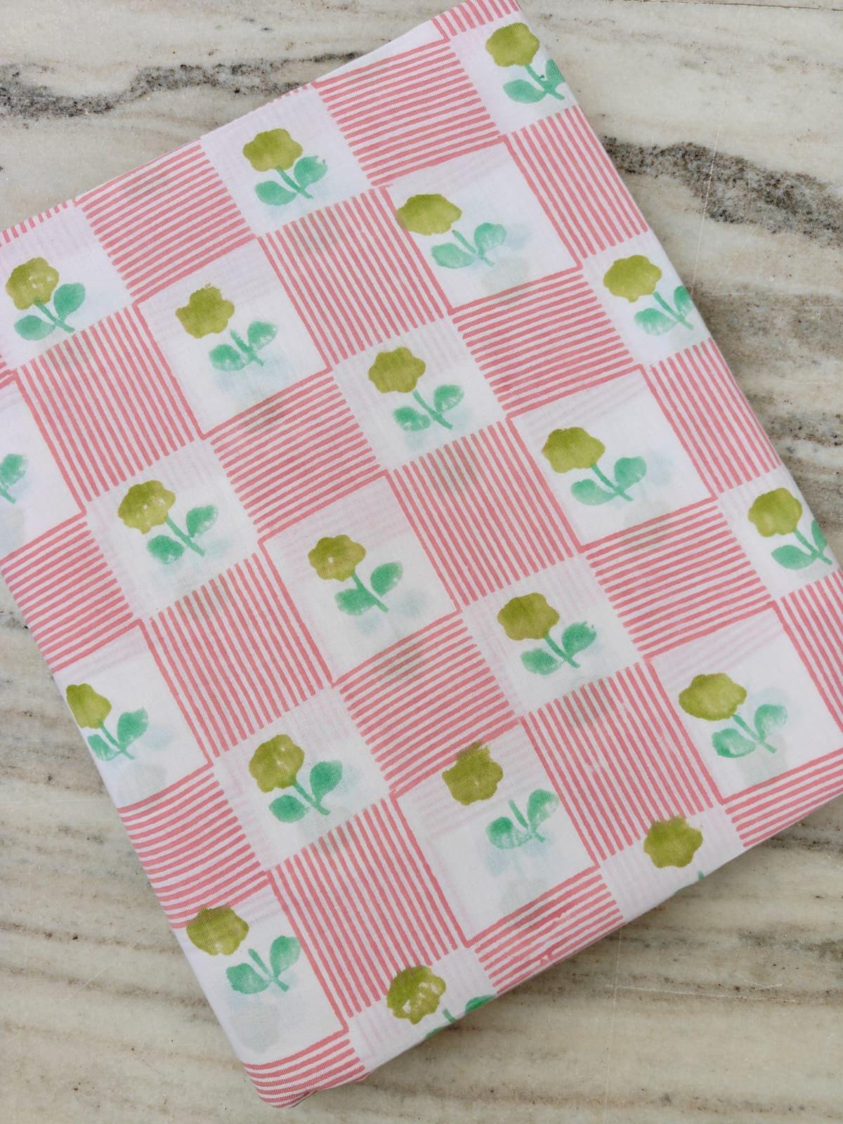 Pink Floral Cotton Fabric by the Yard, Cute Flower Stripe Print Fabric, Soft Cotton Fabric for Quilting, Sewing, Baby Crafts & Dress Fabric