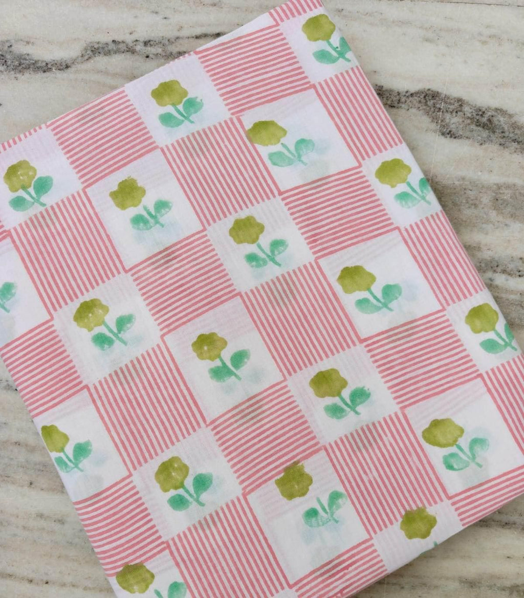 Pink Floral Cotton Fabric by the Yard, Cute Flower Stripe Print Fabric, Soft Cotton Fabric for Quilting, Sewing, Baby Crafts & Dress Fabric