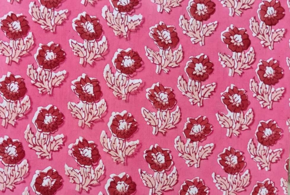 Soft Cotton, Indian Hand Block Print Fabric, Floral 100% Cotton Fabric By The Yard, Fabric for Loose Running, Pink & Burgundy Cream Fabric