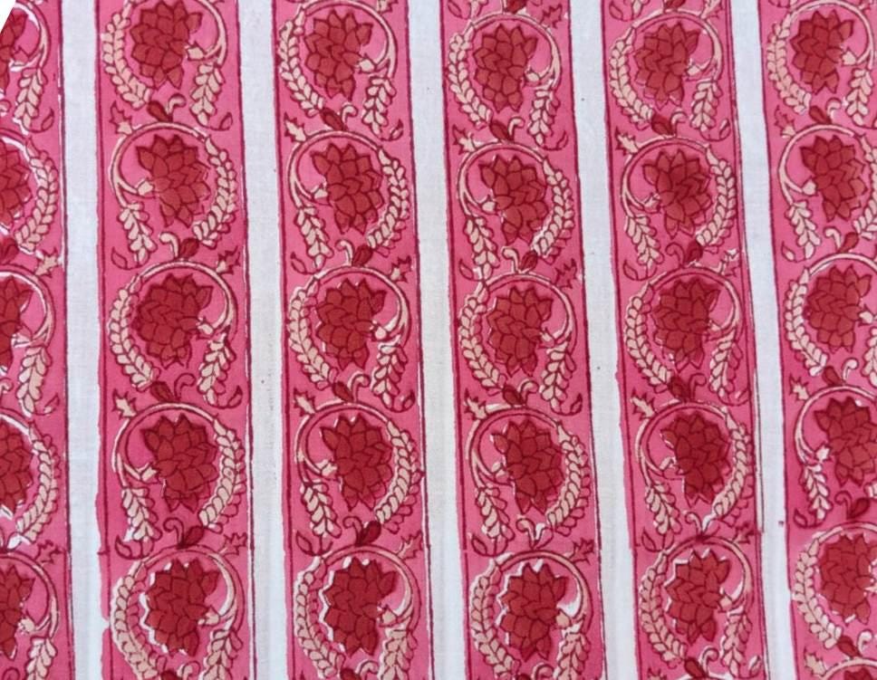 Pink Floral Cotton Fabric, Traditional Paisley Print Fabric, Indian Block Print Cotton, Quilting Fabric, Sewing Fabric by the Yard, Napkins