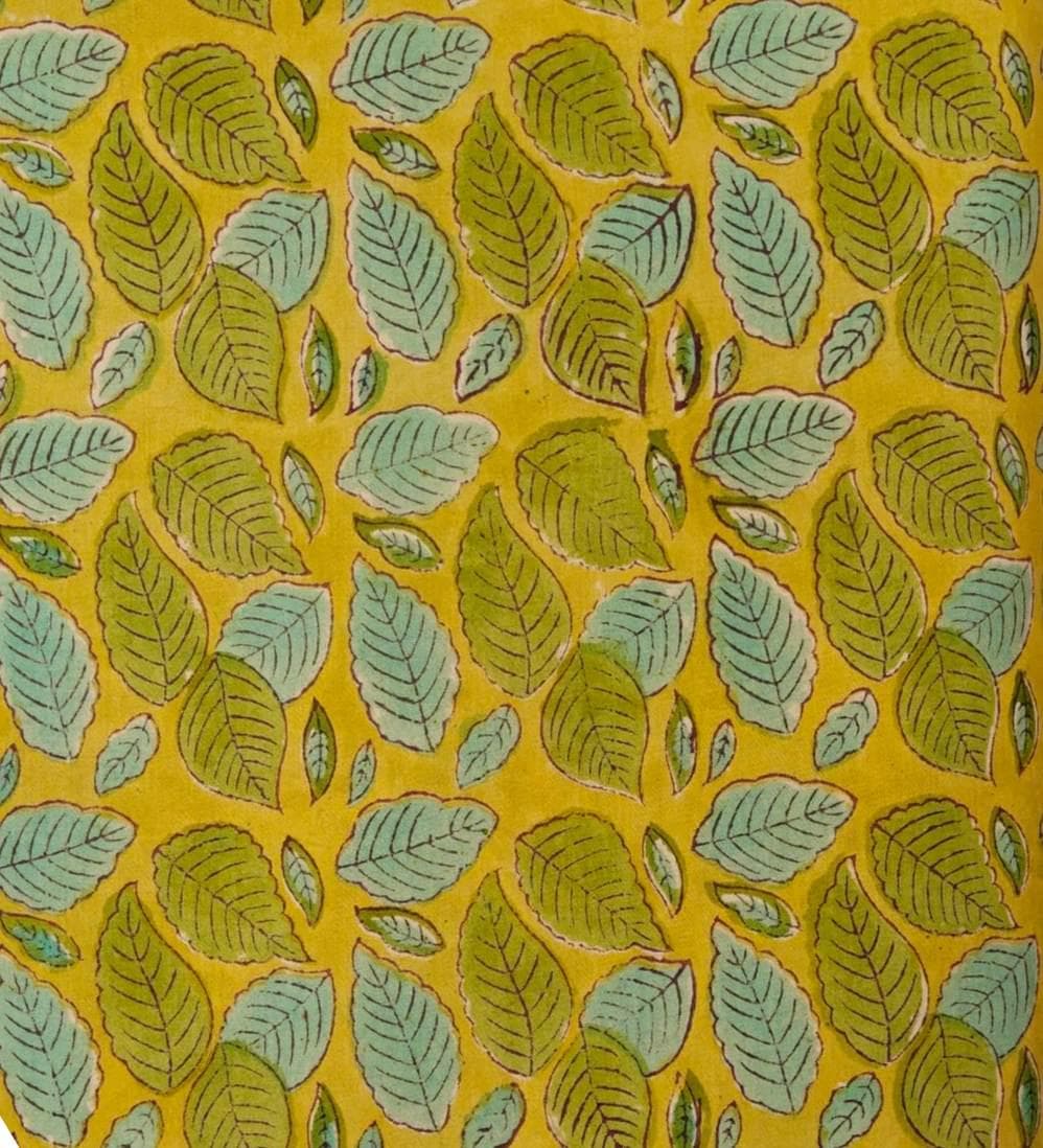 Mustard Yellow Leaf Print Cotton Fabric, Botanical Cotton Fabric, Indian Block Print Fabric, Quilting Cotton, Sewing & Craft Running Fabric