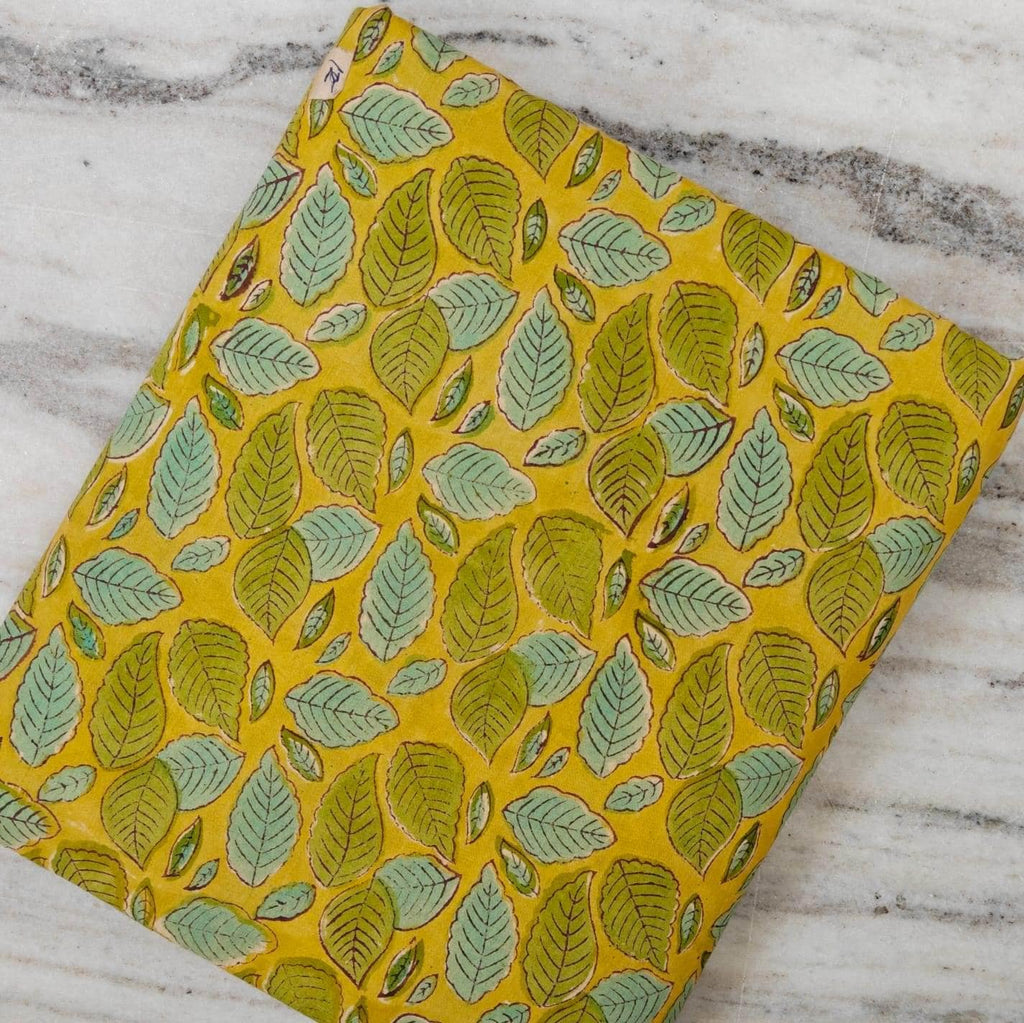 Mustard Yellow Leaf Print Cotton Fabric, Botanical Cotton Fabric, Indian Block Print Fabric, Quilting Cotton, Sewing & Craft Running Fabric