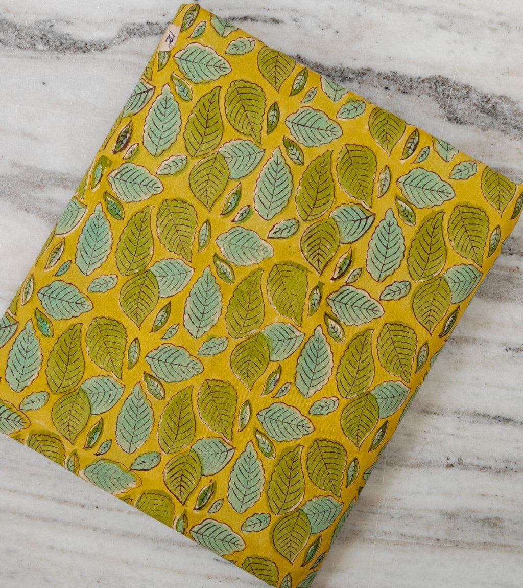 Mustard Yellow Leaf Print Cotton Fabric, Botanical Cotton Fabric, Indian Block Print Fabric, Quilting Cotton, Sewing & Craft Running Fabric