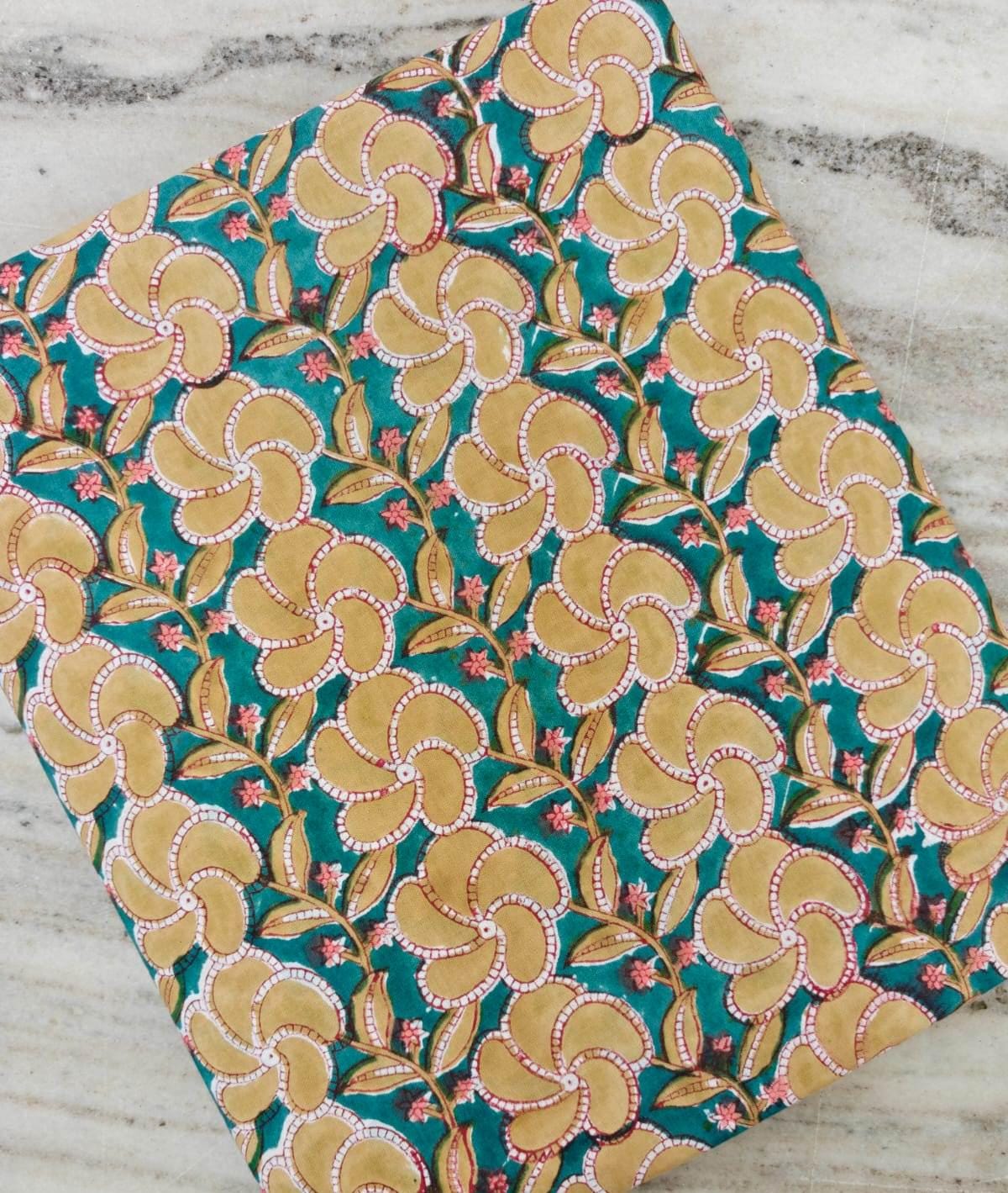 Teal Floral Cotton Fabric, Mustard Yellow Flower Print Fabric, Indian Cotton Fabric, Floral Sewing Fabric, Dressmaking Fabric, Loose Fabric