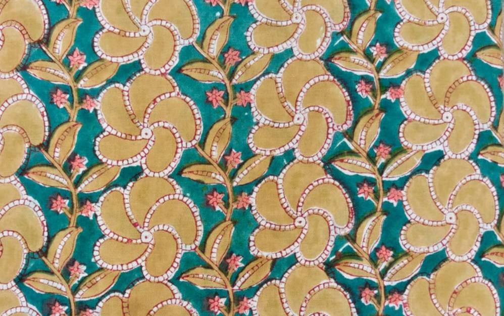 Teal Floral Cotton Fabric, Mustard Yellow Flower Print Fabric, Indian Cotton Fabric, Floral Sewing Fabric, Dressmaking Fabric, Loose Fabric