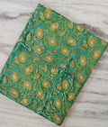 Teal Green Floral Cotton Fabric, Yellow Flower Print Fabric, Indian Cotton Fabric, Hand Block Print Fabric, Floral Fabric Dressmaking Fabric
