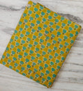 Mustard Yellow Cotton Fabric with Teal Floral Block Print Indian Hand Block Print Fabric Botanical Cotton Textile Quilting & Sewing Fabric