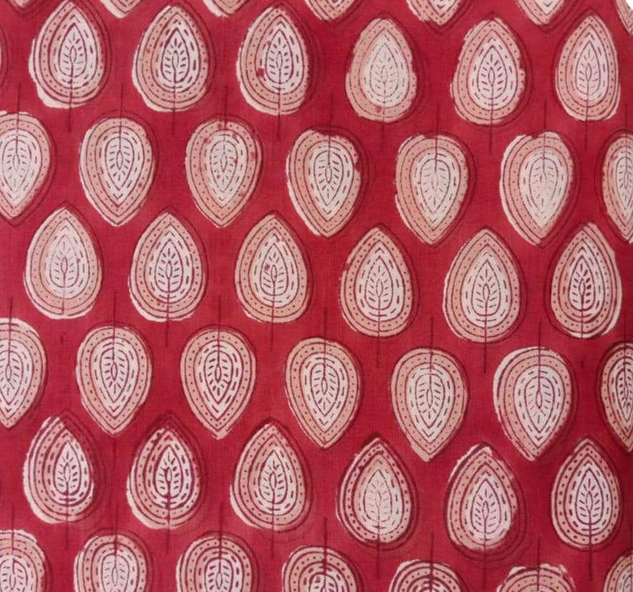 Red Cotton Fabric, Traditional Paisley Leaf Print, Indian Hand Block Style Fabric, Soft Cotton Textile, Sewing & Quilting Loose Fabric