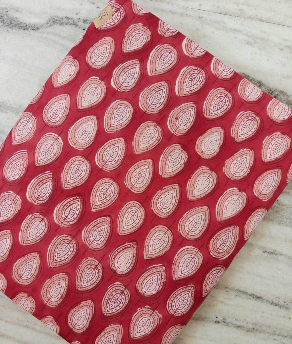 Red Cotton Fabric, Traditional Paisley Leaf Print, Indian Hand Block Style Fabric, Soft Cotton Textile, Sewing & Quilting Loose Fabric