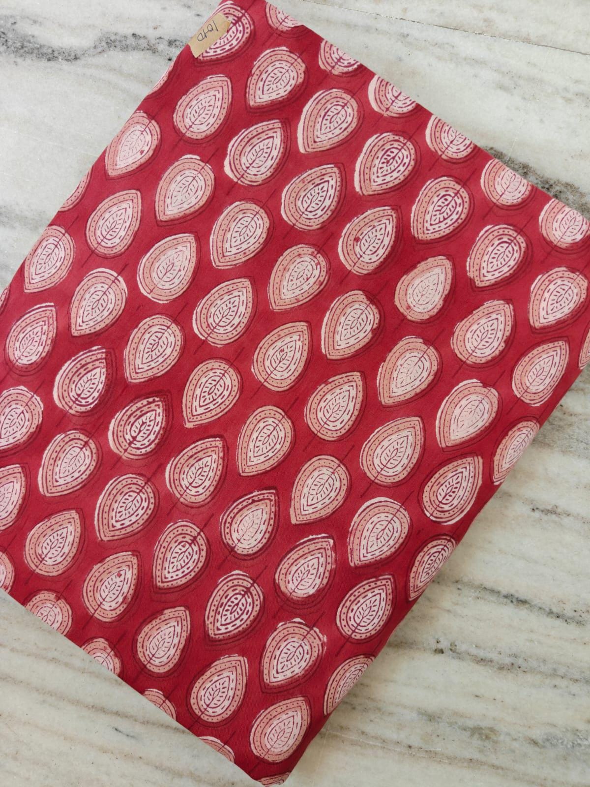 Red Cotton Fabric, Traditional Paisley Leaf Print, Indian Hand Block Style Fabric, Soft Cotton Textile, Sewing & Quilting Loose Fabric