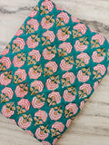 Teal Cotton Fabric, Floral Block Print Fabric, Pink Rose Cotton Textile, Indian Hand Block Print, Sewing & Craft Fabric, Loose Fabric