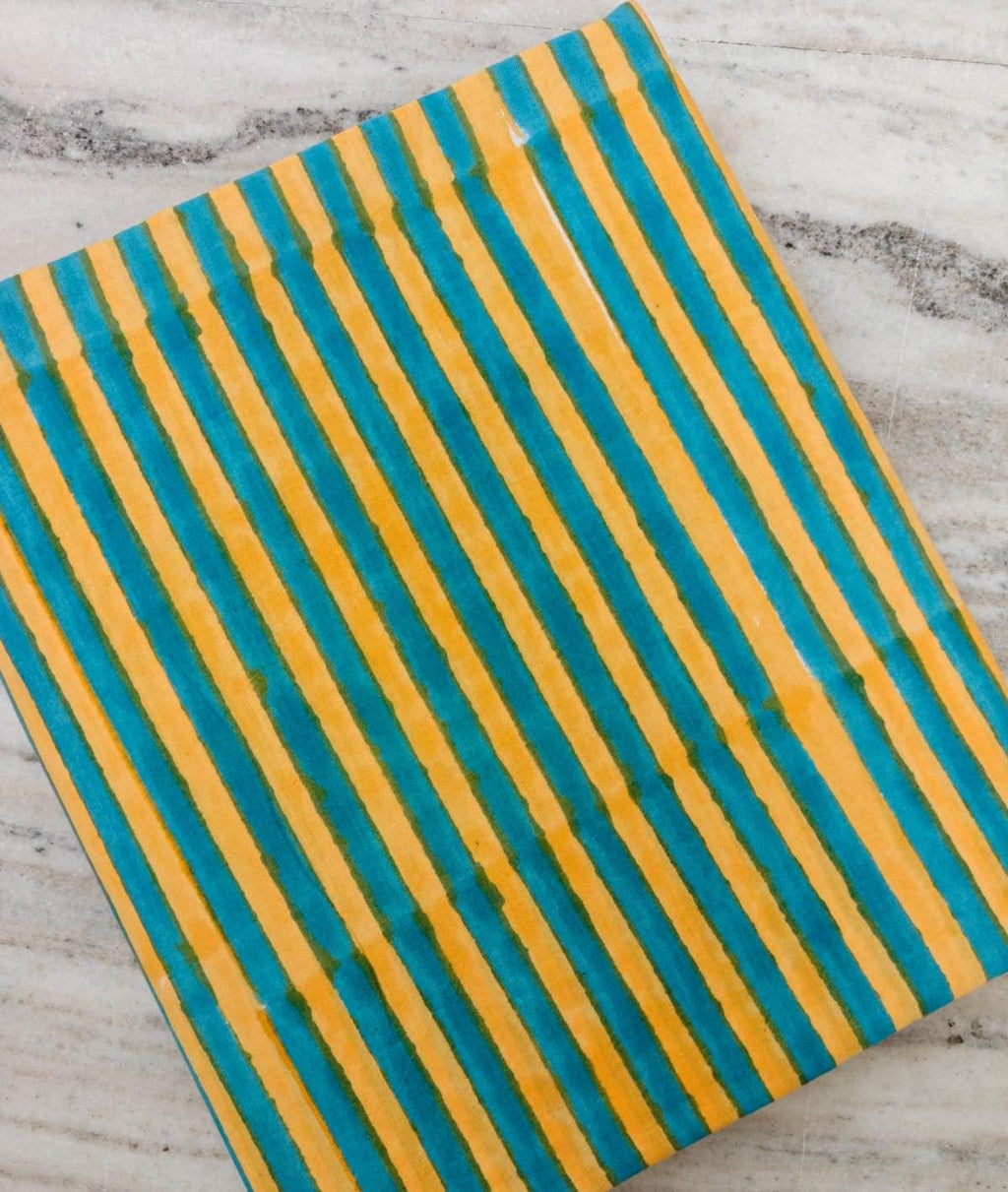 Turquoise Yellow Cotton Fabric, Striped Block Print Fabric, Teal Mustard Cotton Textile, Indian Hand Block Print, Sewing Fabric, Napkins