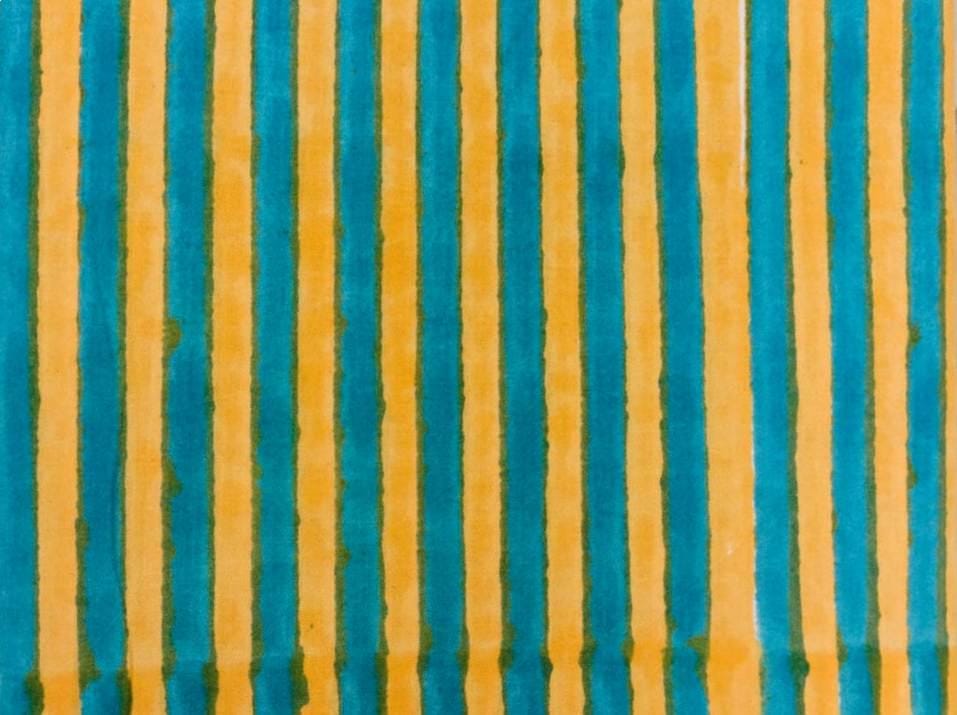 Turquoise Yellow Cotton Fabric, Striped Block Print Fabric, Teal Mustard Cotton Textile, Indian Hand Block Print, Sewing Fabric, Napkins
